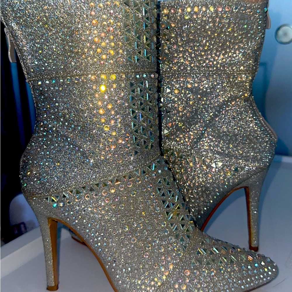 Rhinestone silver booties